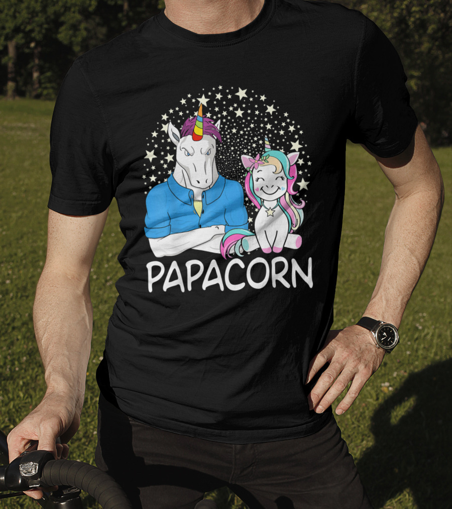 Papacorn Unicorn Dad And Baby Daddy Mens Stars T-Shirt