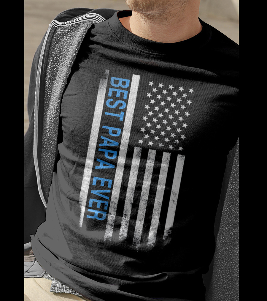 Best Papa Ever Thin Blue Line American Flag USA Flag T-Shirt