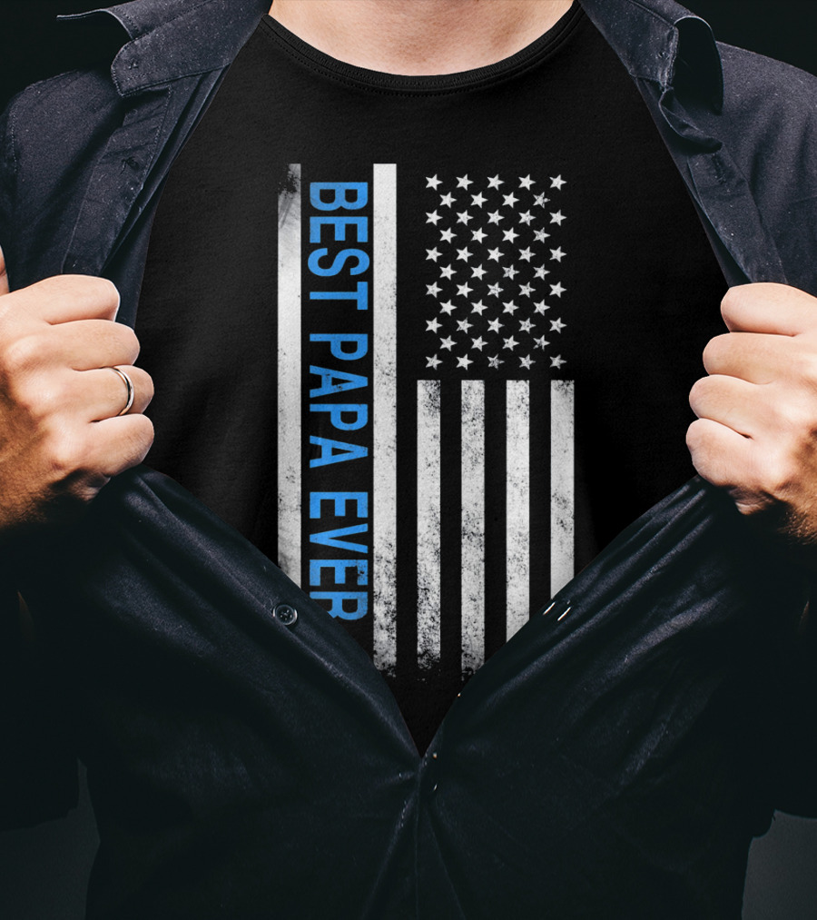 Best Papa Ever Thin Blue Line American Flag USA Flag T-Shirt