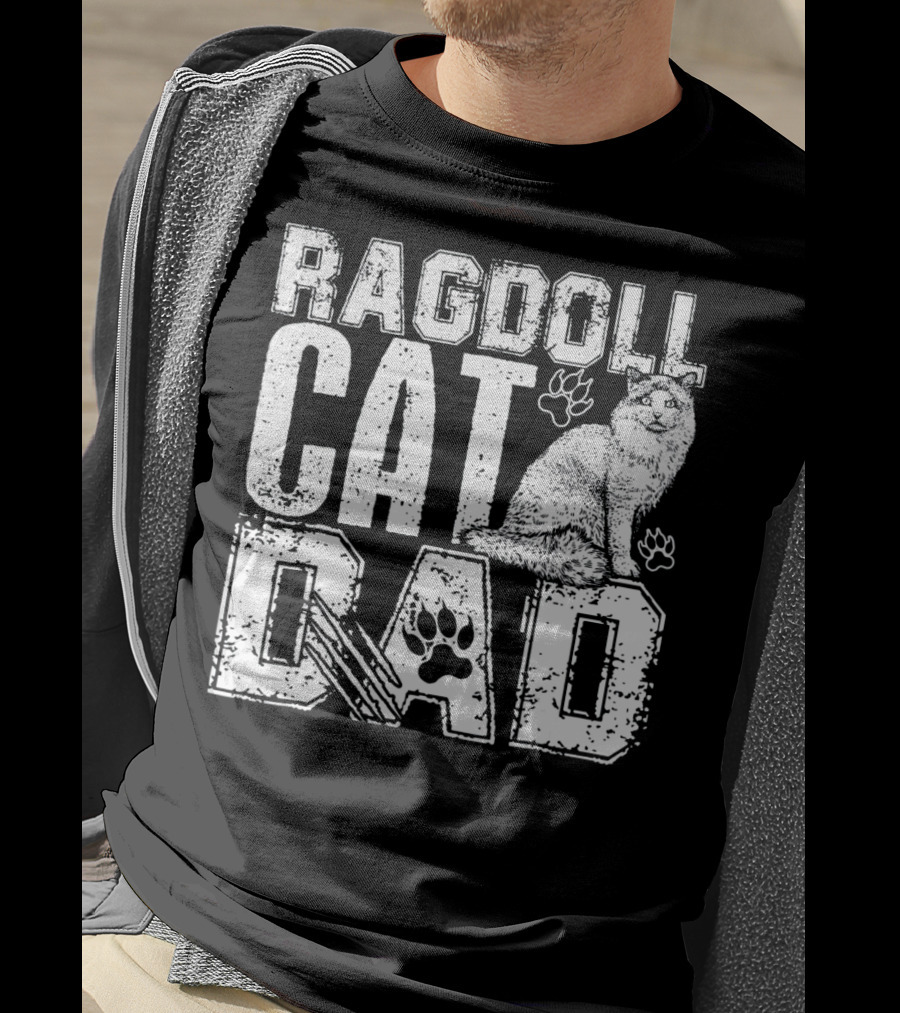 Ragdoll Cat Dad Cat Paw Prints T-Shirt