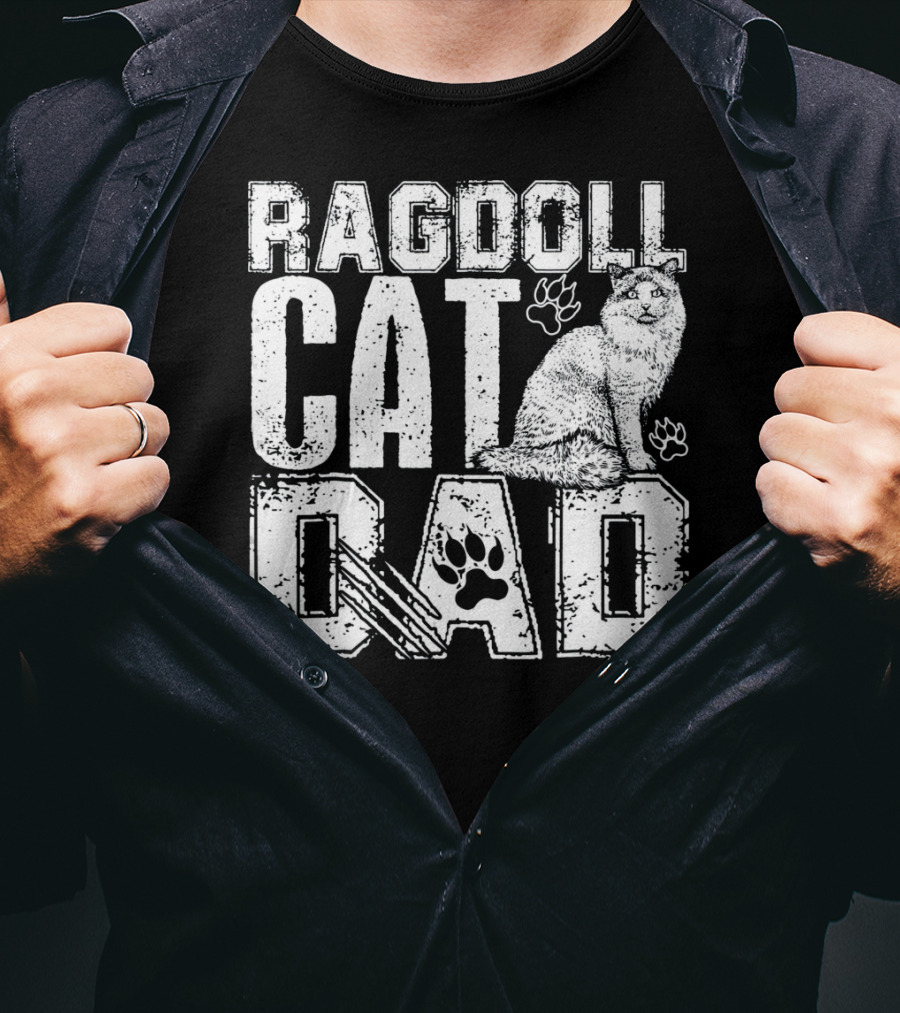 Ragdoll Cat Dad Cat Paw Prints T-Shirt