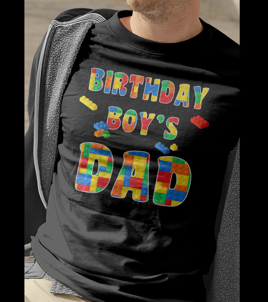 Birthday Boy's Dad With Colorful Building Blocks T-Shirt
