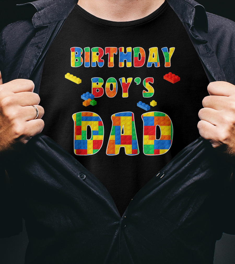 Birthday Boy's Dad With Colorful Building Blocks T-Shirt