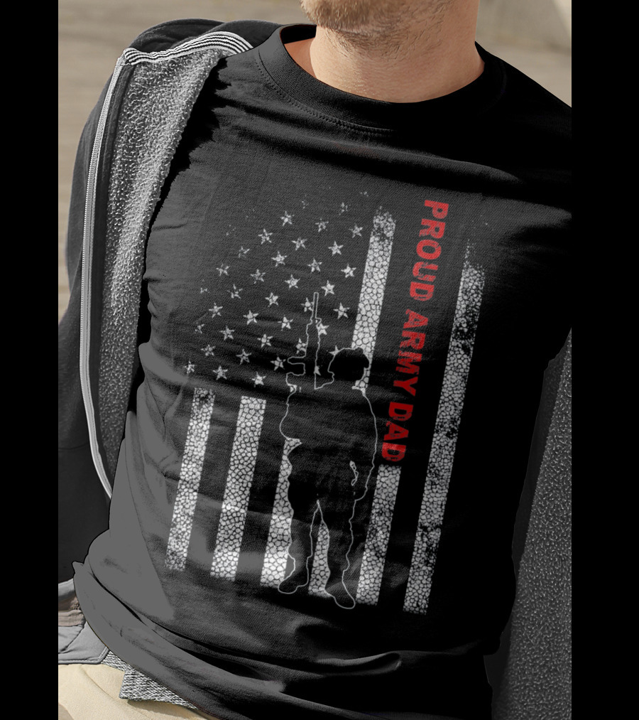 PROUD ARMY DAD American Flag Soldier T-Shirt