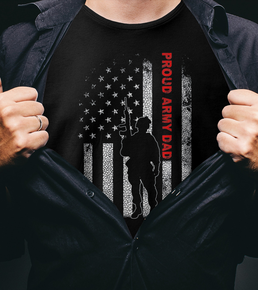 PROUD ARMY DAD American Flag Soldier T-Shirt