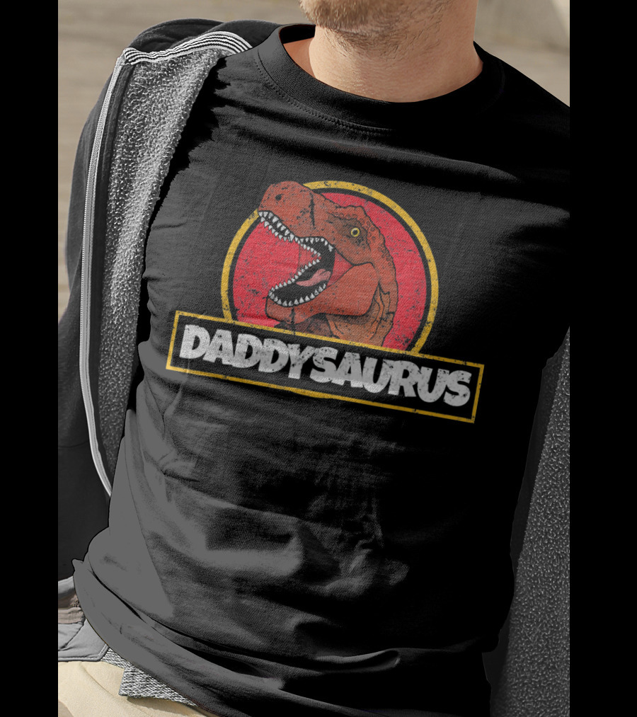 Daddysaurus TRex Dinosaur Fathers Retro Jurassic T-Shirt