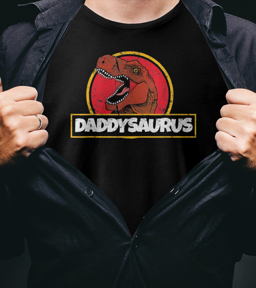 Daddysaurus TRex Dinosaur Fathers Retro Jurassic T-Shirt