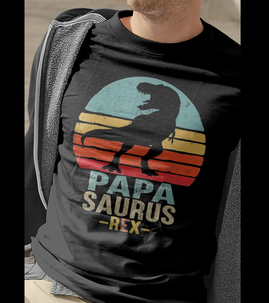 Papasaurus Rex Dinosaur Silhouette Retro T-Shirt