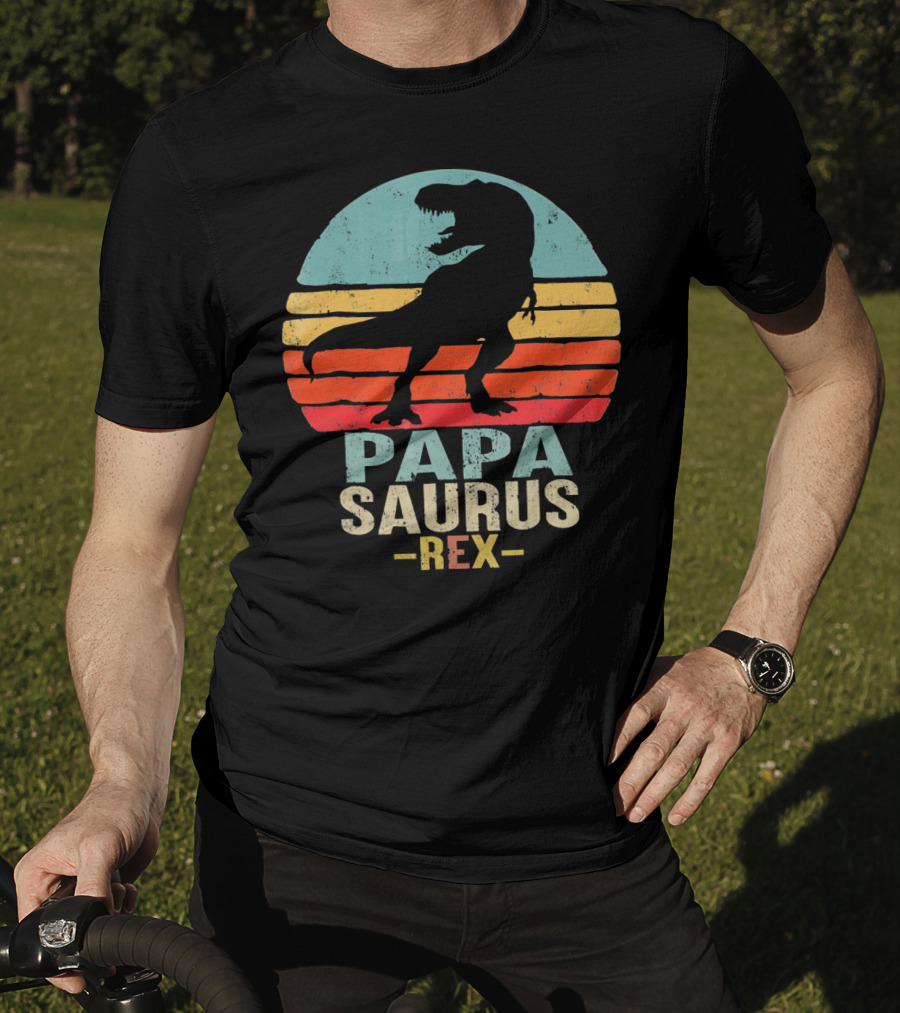 Papasaurus Rex Dinosaur Silhouette Retro T-Shirt