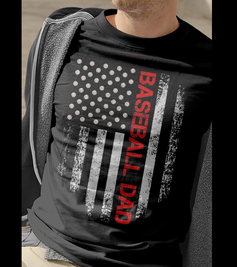 Baseball Dad Vintage USA American Flag Proud T-Shirt