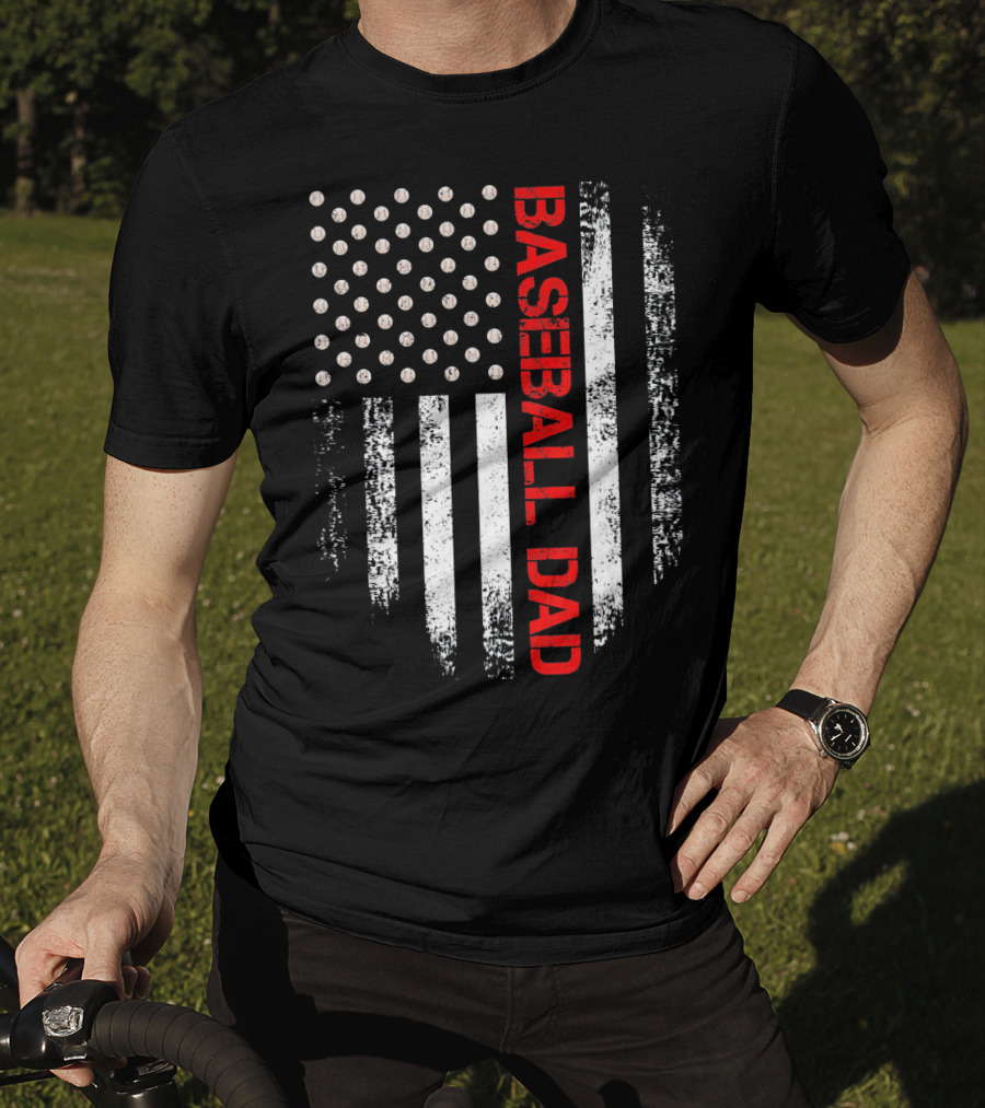 Baseball Dad Vintage USA American Flag Proud T-Shirt