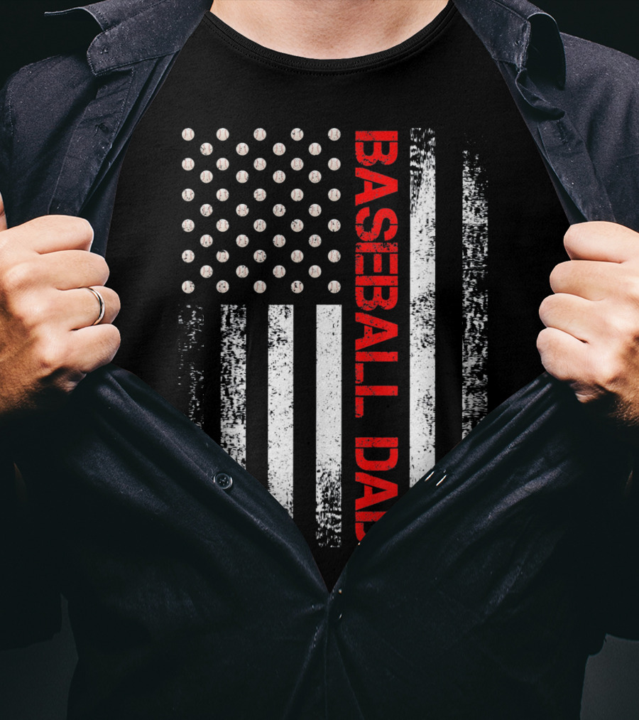Baseball Dad Vintage USA American Flag Proud T-Shirt