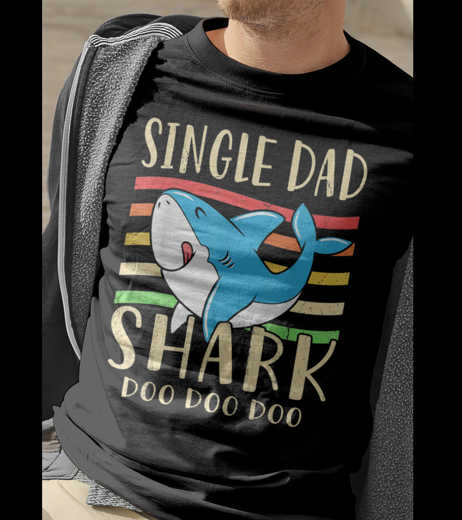 Single Dad Shark Doo Doo Doo Retro Vintage T-Shirt