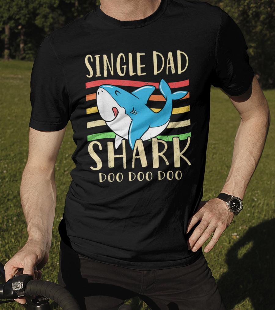 Single Dad Shark Doo Doo Doo Retro Vintage T-Shirt