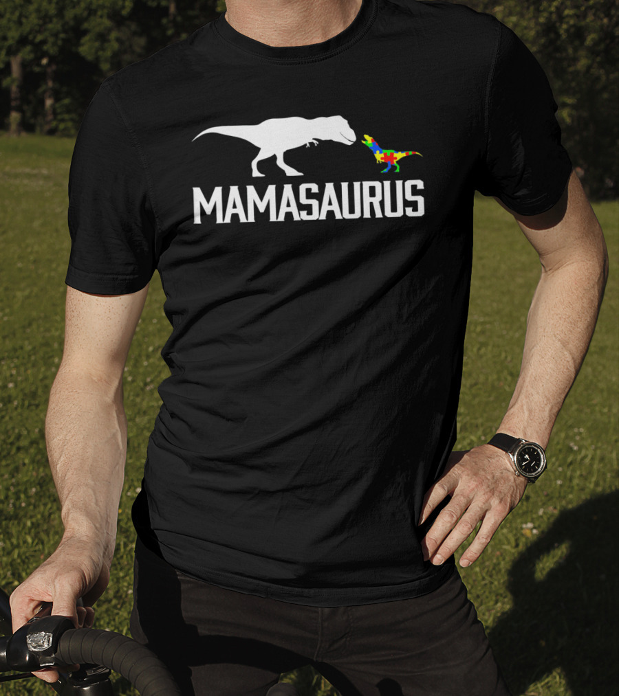 Mamasaurus Dinosaur Autism Mom Puzzle Piece T-Shirt