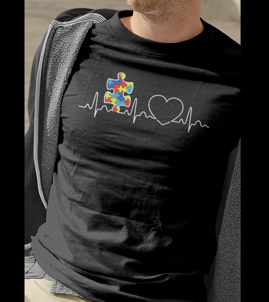 Puzzle Piece Heartbeat Autism Awareness T-Shirt