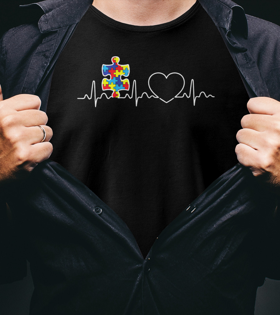Puzzle Piece Heartbeat Autism Awareness T-Shirt