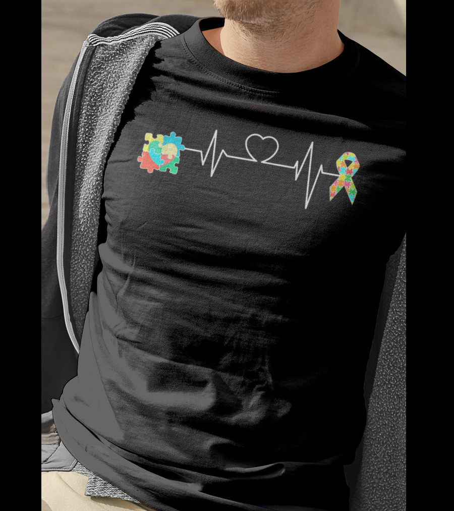 Autism Support Awareness Puzzle Heartbeat T-Shirt