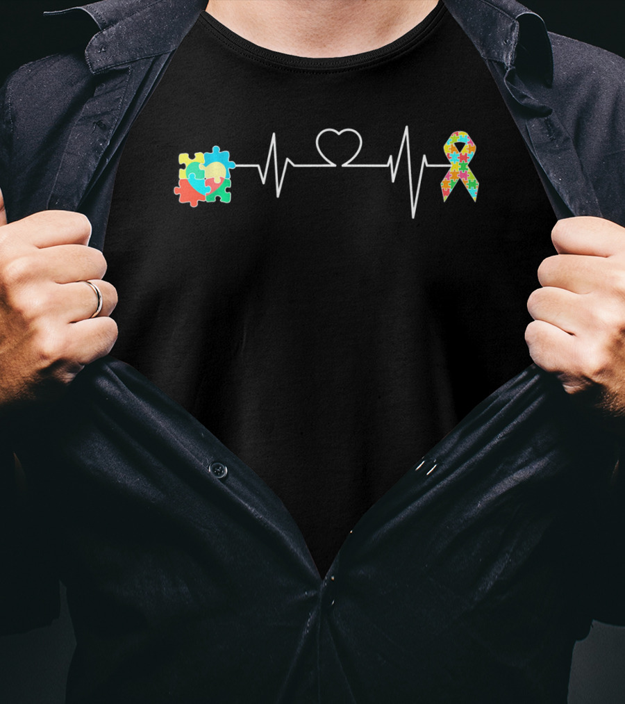 Autism Support Awareness Puzzle Heartbeat T-Shirt