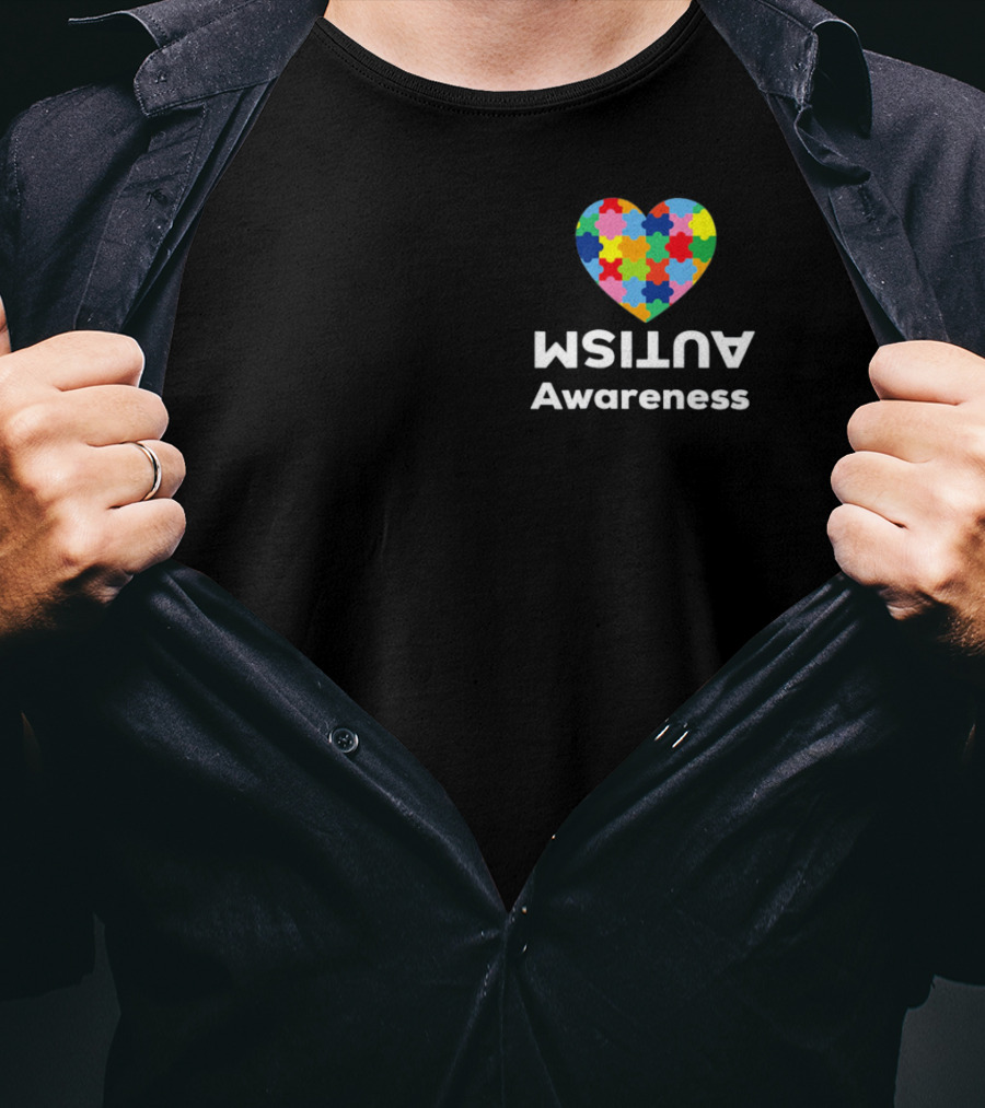 Autism Awareness Love April Heart With Multicolored Puzzle Pieces T-Shirt