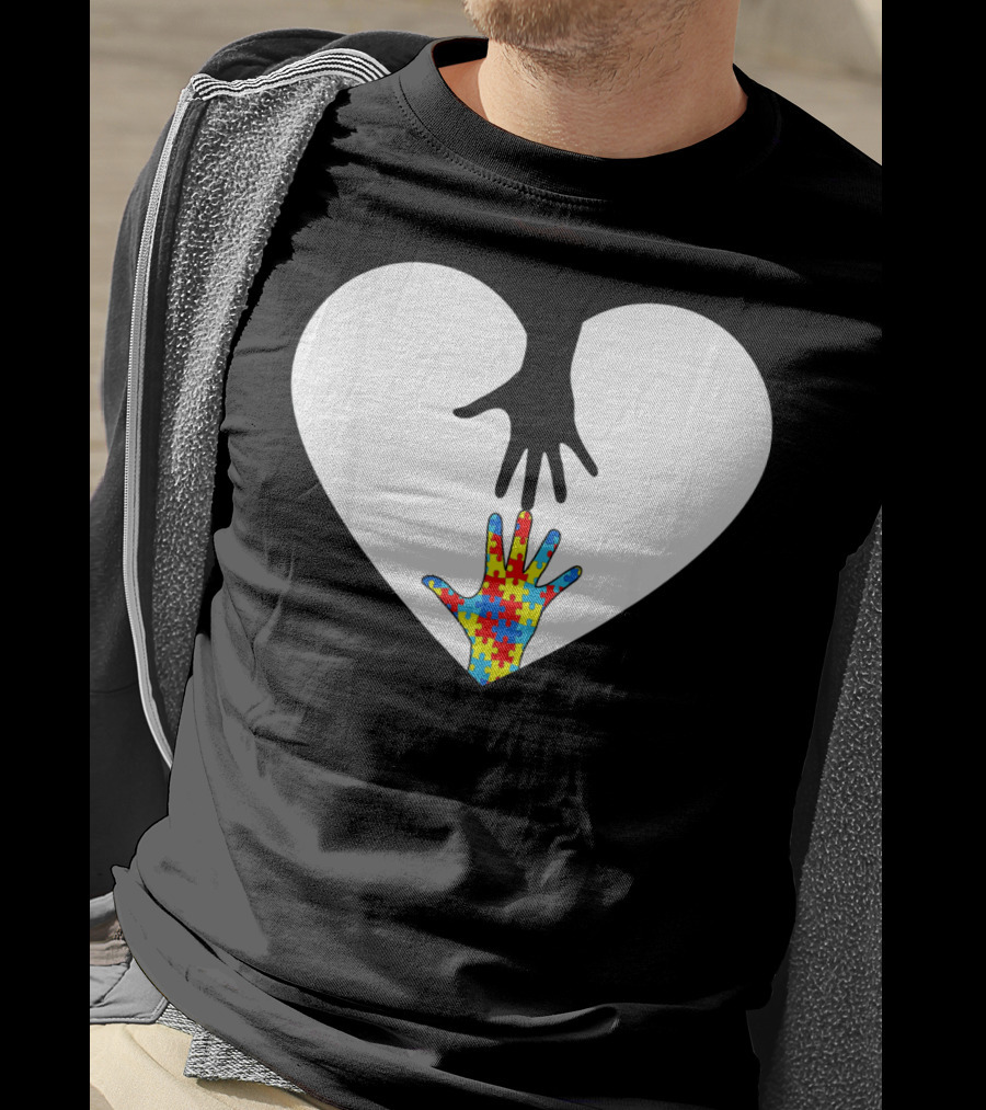 Hand Love Autism Awareness Heart Puzzle Connection T-Shirt