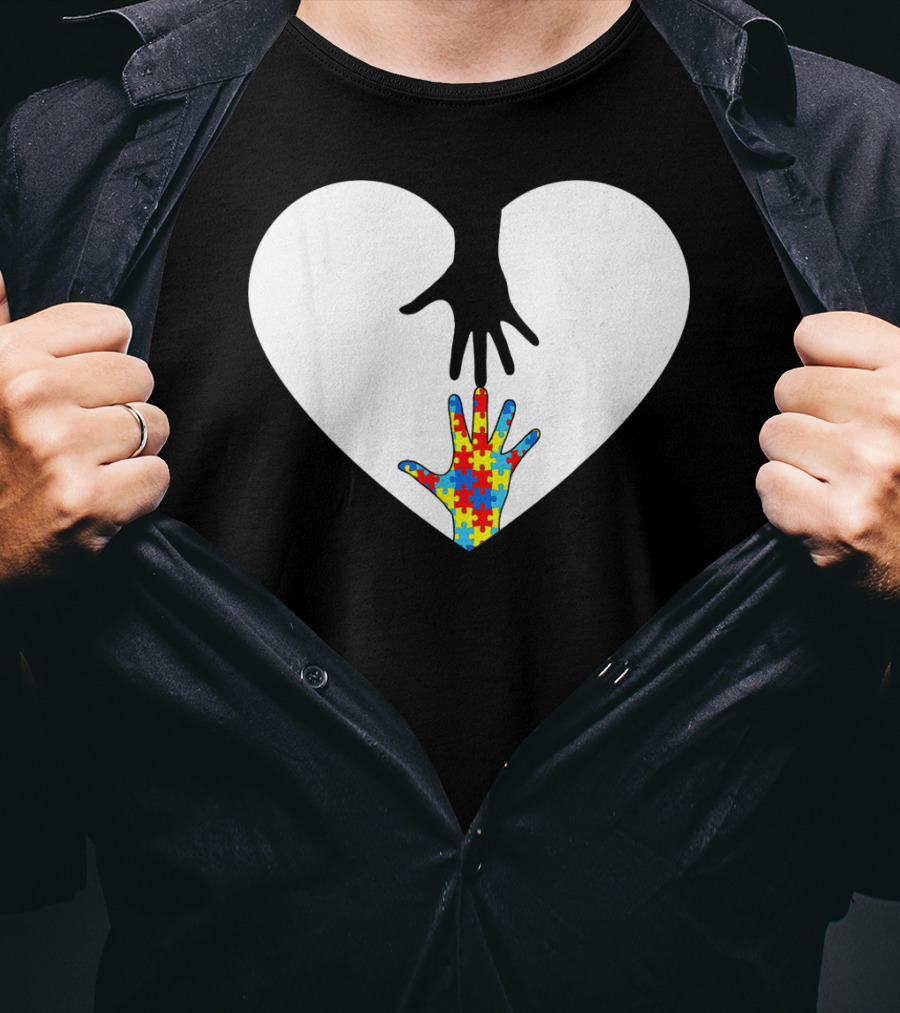 Hand Love Autism Awareness Heart Puzzle Connection T-Shirt