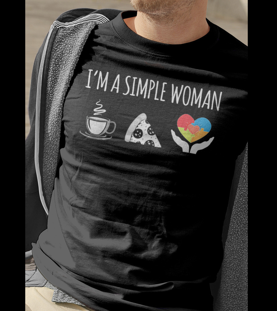 I'm A Simple Woman Coffee Pizza Autism Awareness T-Shirt