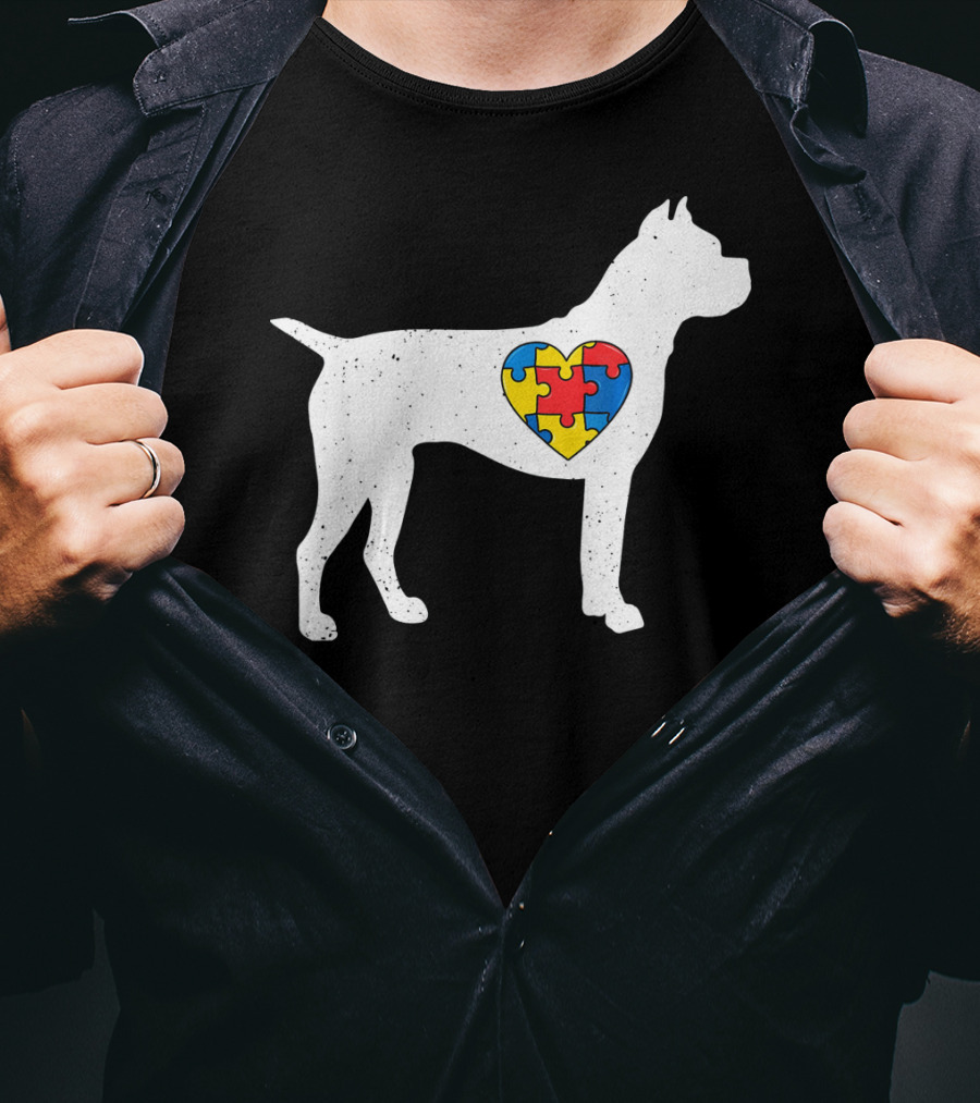 Boxer Heart Autism Awareness Puzzle Day T-Shirt
