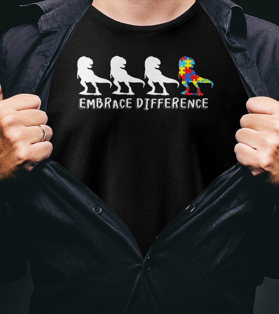 Autism Awareness Dinosaur Embrace Difference Puzzle T-Rex T-Shirt