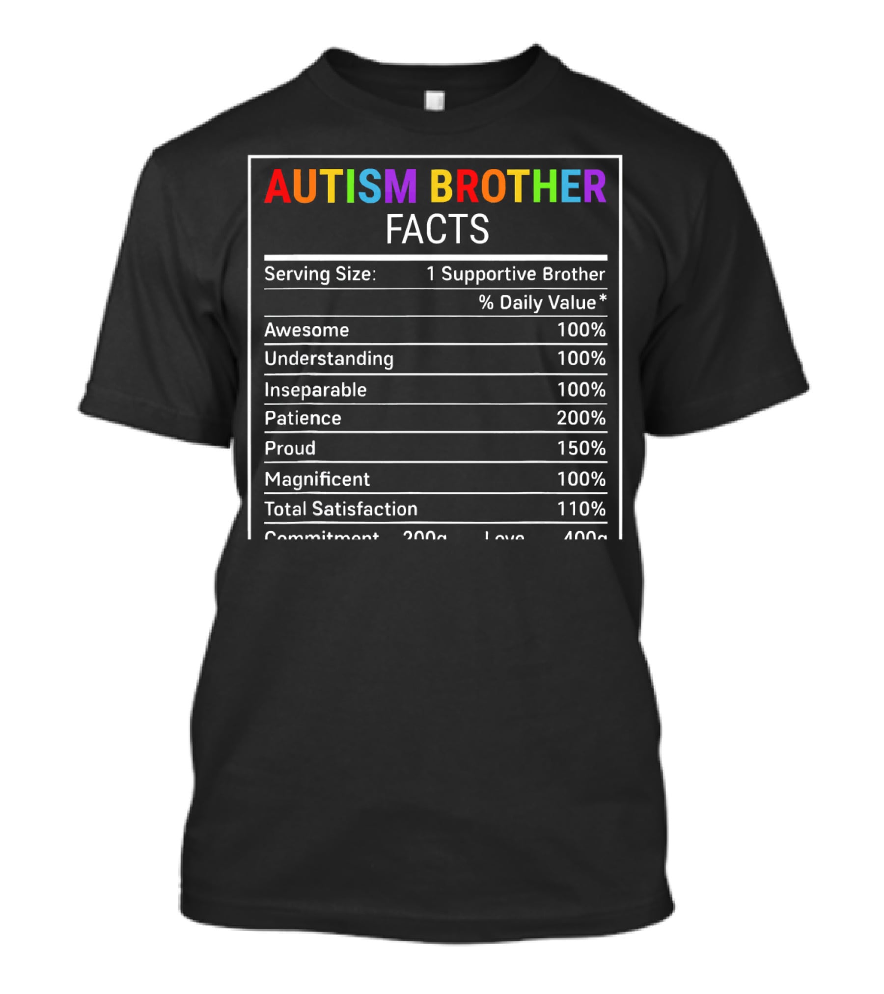 Autism Brother Facts Serving Size Supportive Awareness T-Shirt