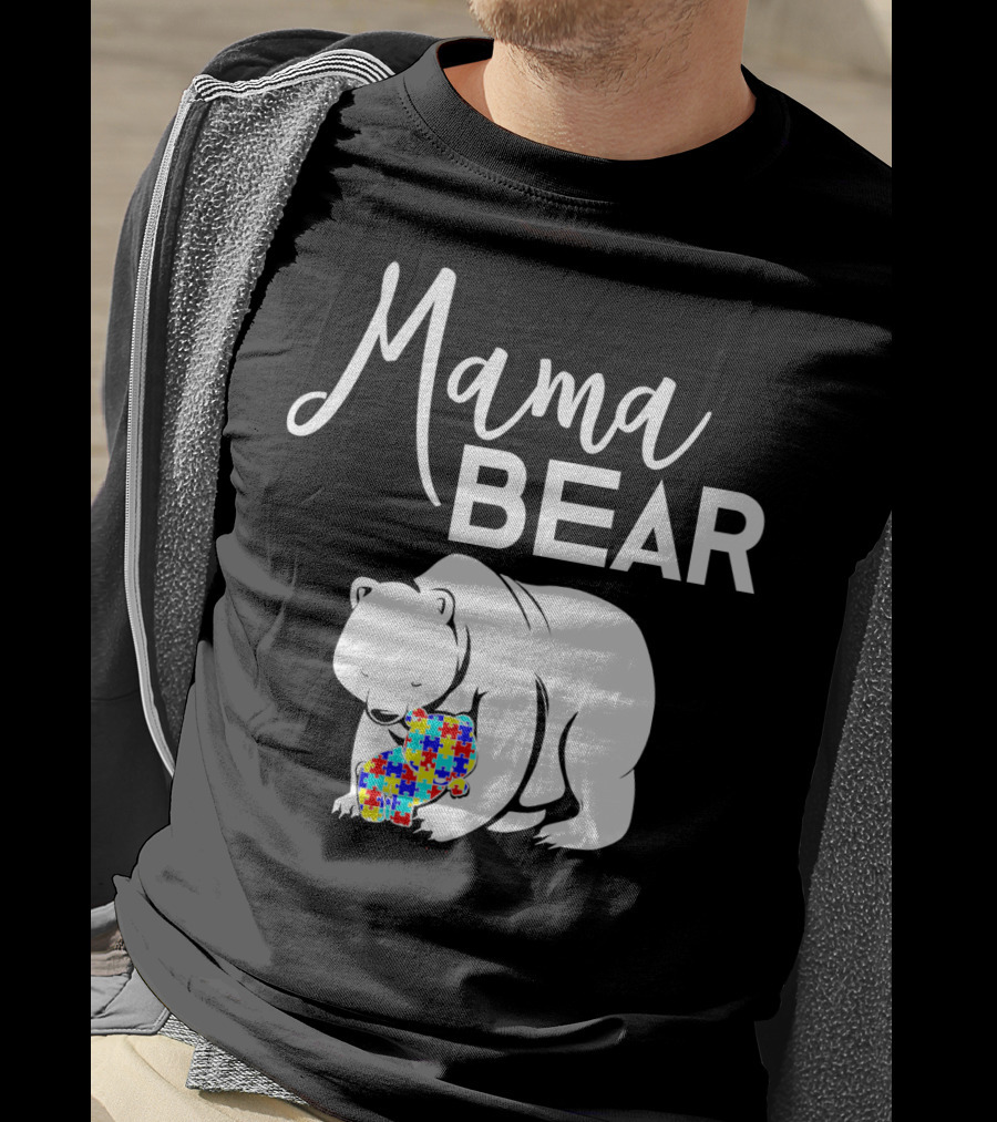 Mama Bear Autism Puzzle Heart T-Shirt