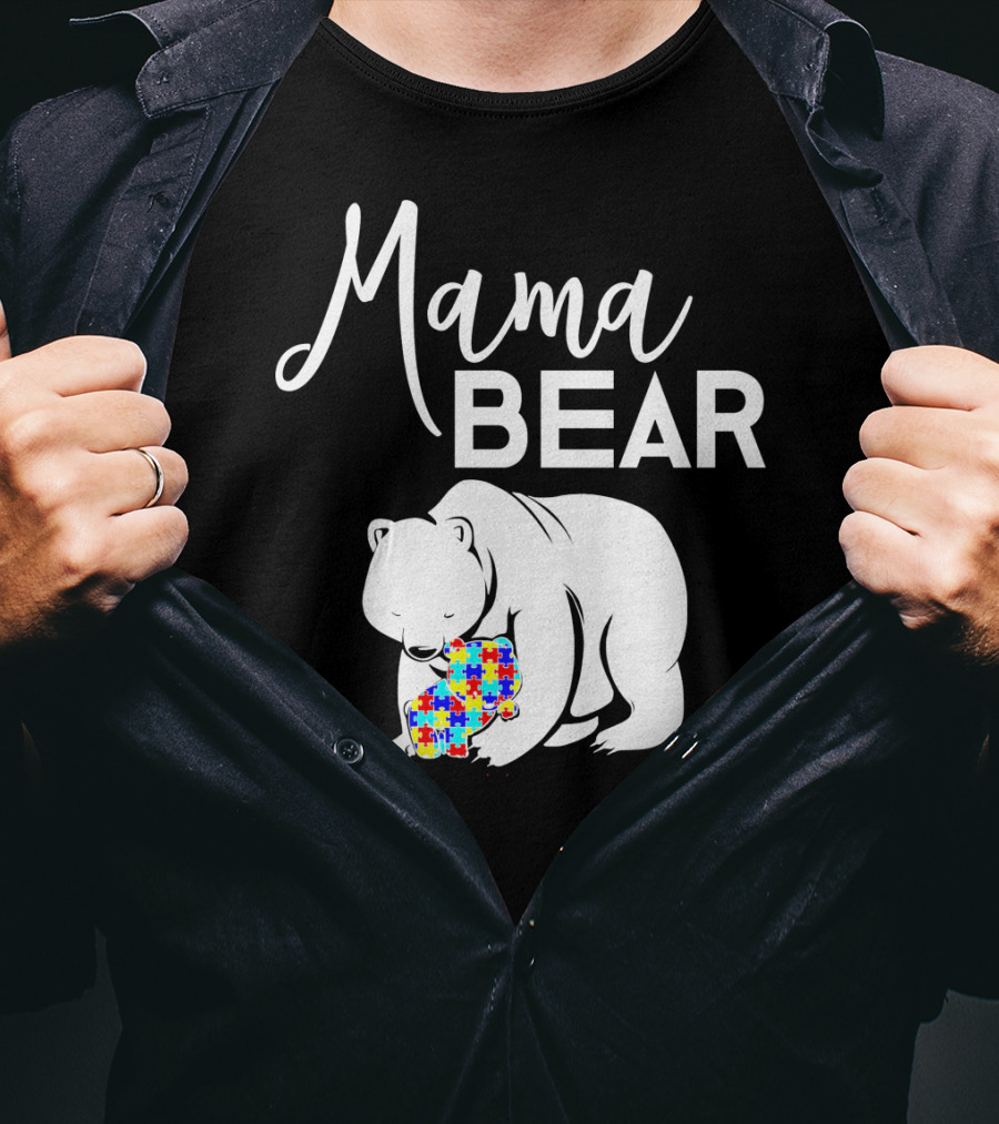 Mama Bear Autism Puzzle Heart T-Shirt