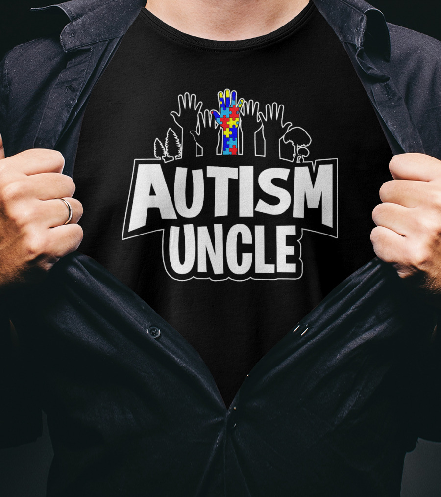 Autism Uncle Puzzle Hand Support Awareness T-Shirt