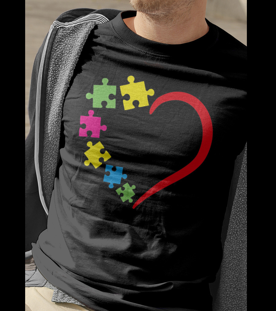 Love Ribbon Heart Puzzle Autism Awareness T-Shirt