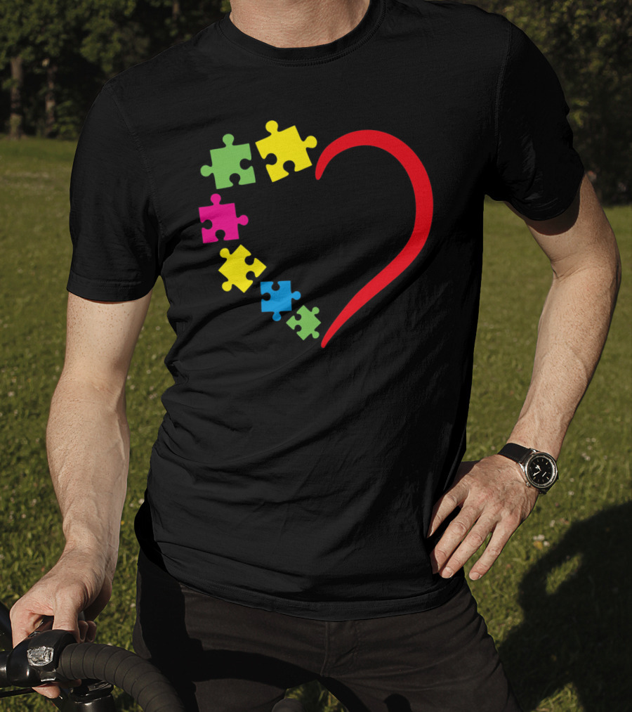 Love Ribbon Heart Puzzle Autism Awareness T-Shirt