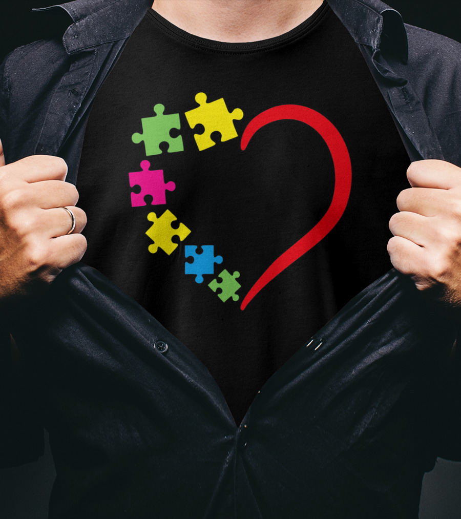 Love Ribbon Heart Puzzle Autism Awareness T-Shirt