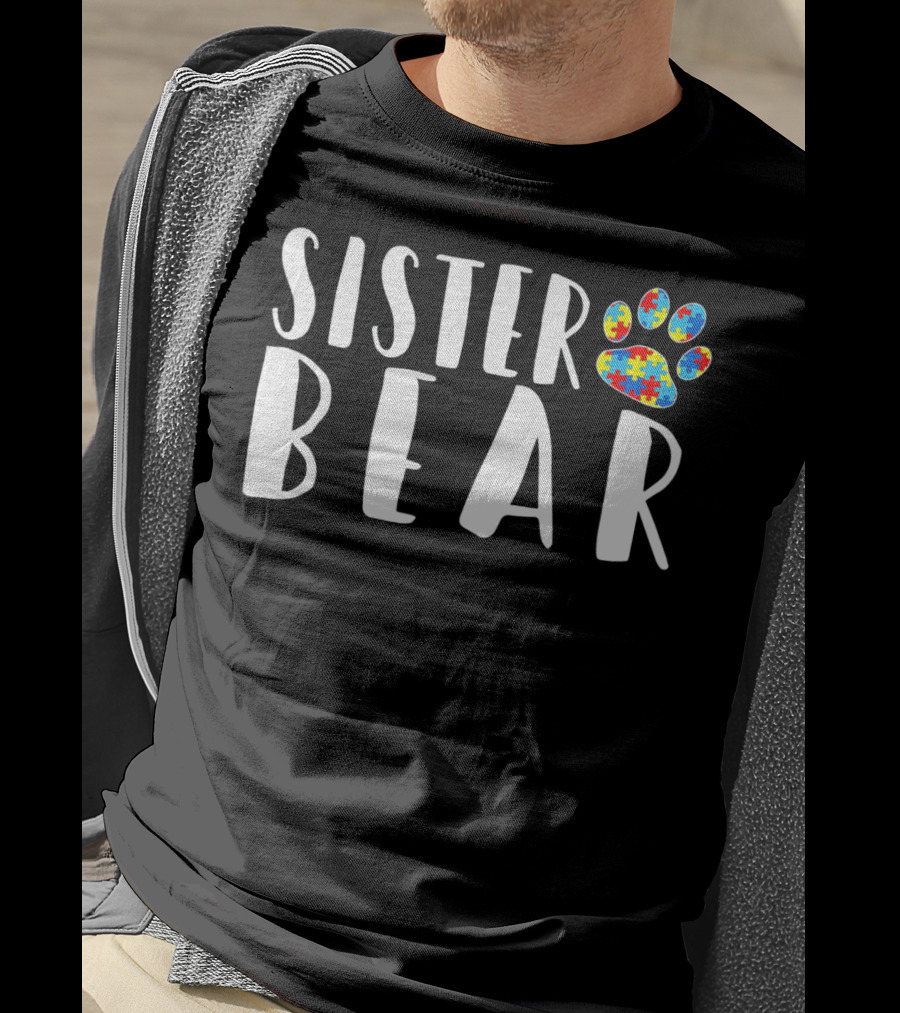 Sister Bear Autism Awareness Puzzle Paw Prints T-Shirt