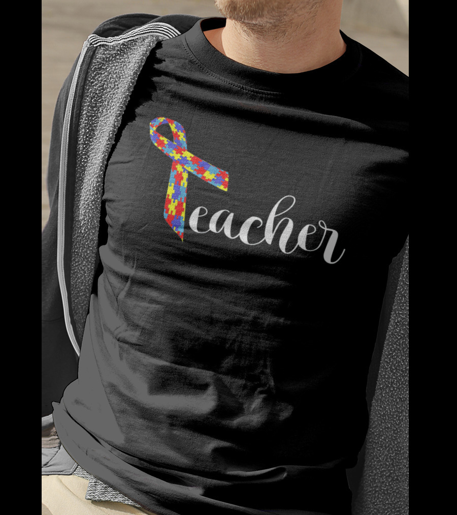 Autism Awareness Teacher Adult Puzzle Ribbon Women Men T-Shirt