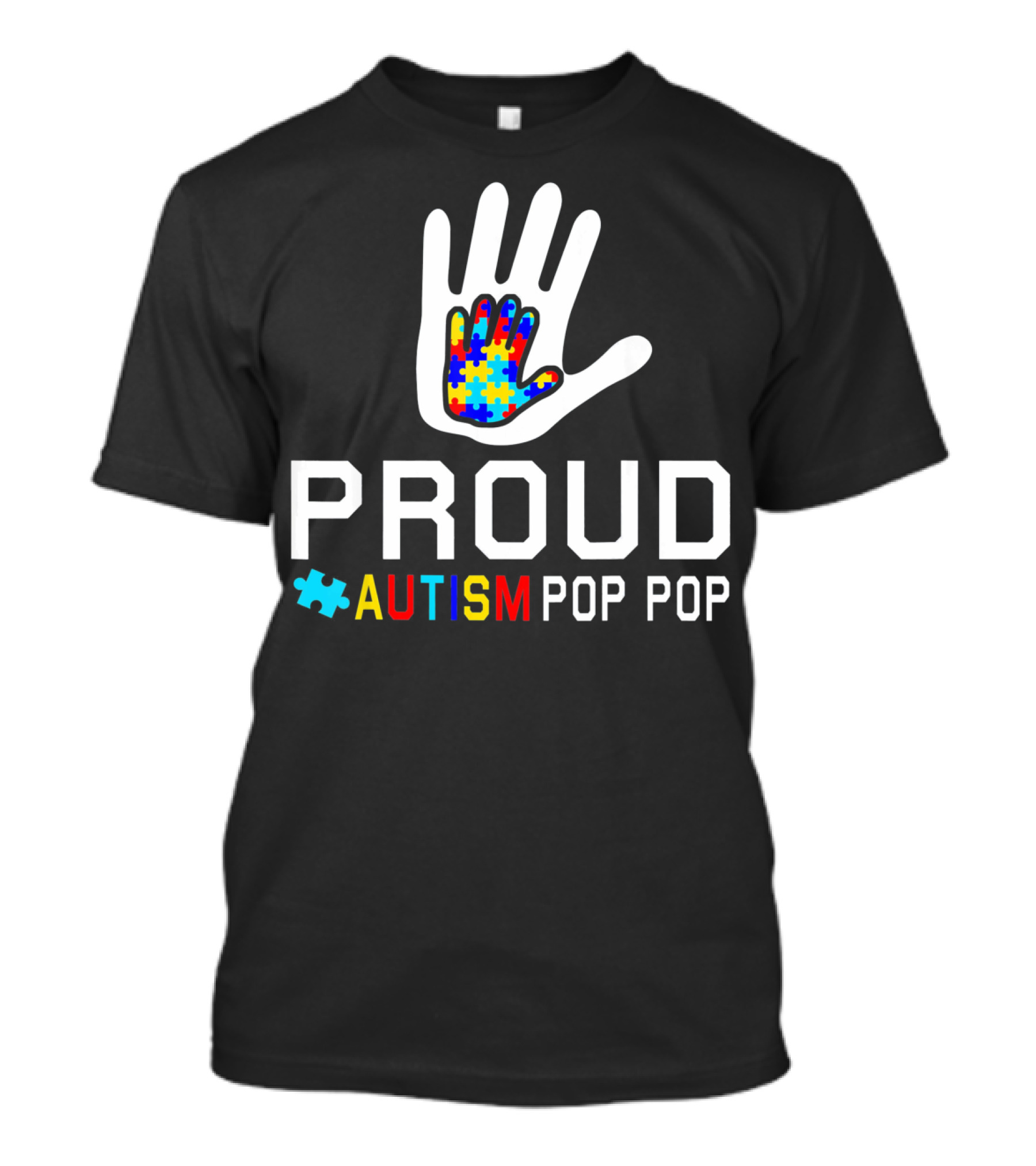 Proud Autism Pop Pop Autism Awareness Puzzle Hand T-Shirt