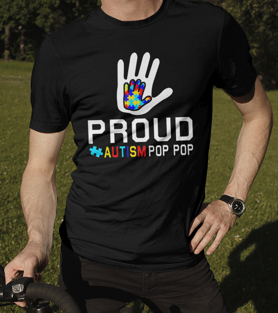 Proud Autism Pop Pop Autism Awareness Puzzle Hand T-Shirt