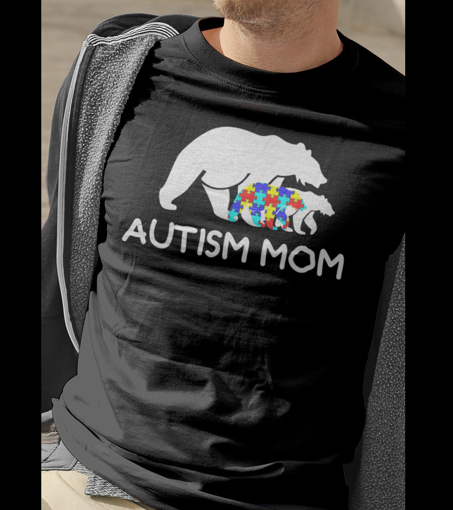 Autism Mom Awareness Mama Bear Puzzle Support T-Shirt