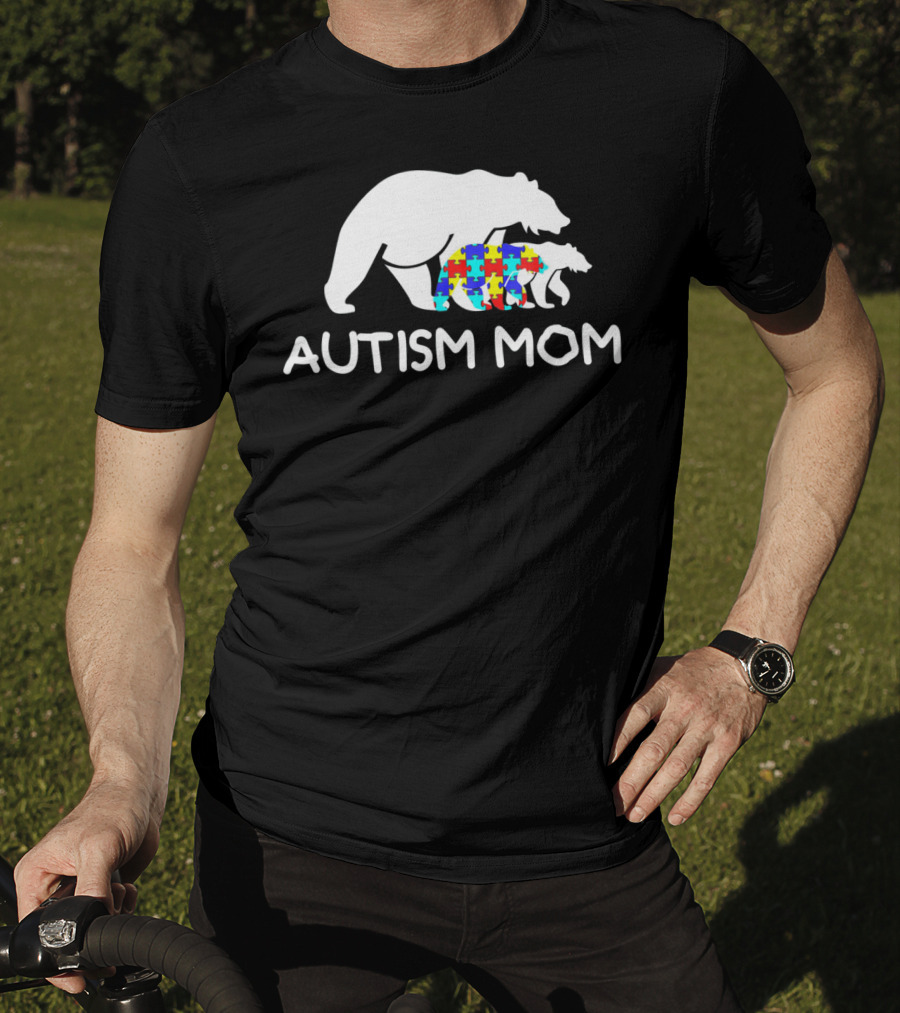Autism Mom Awareness Mama Bear Puzzle Support T-Shirt