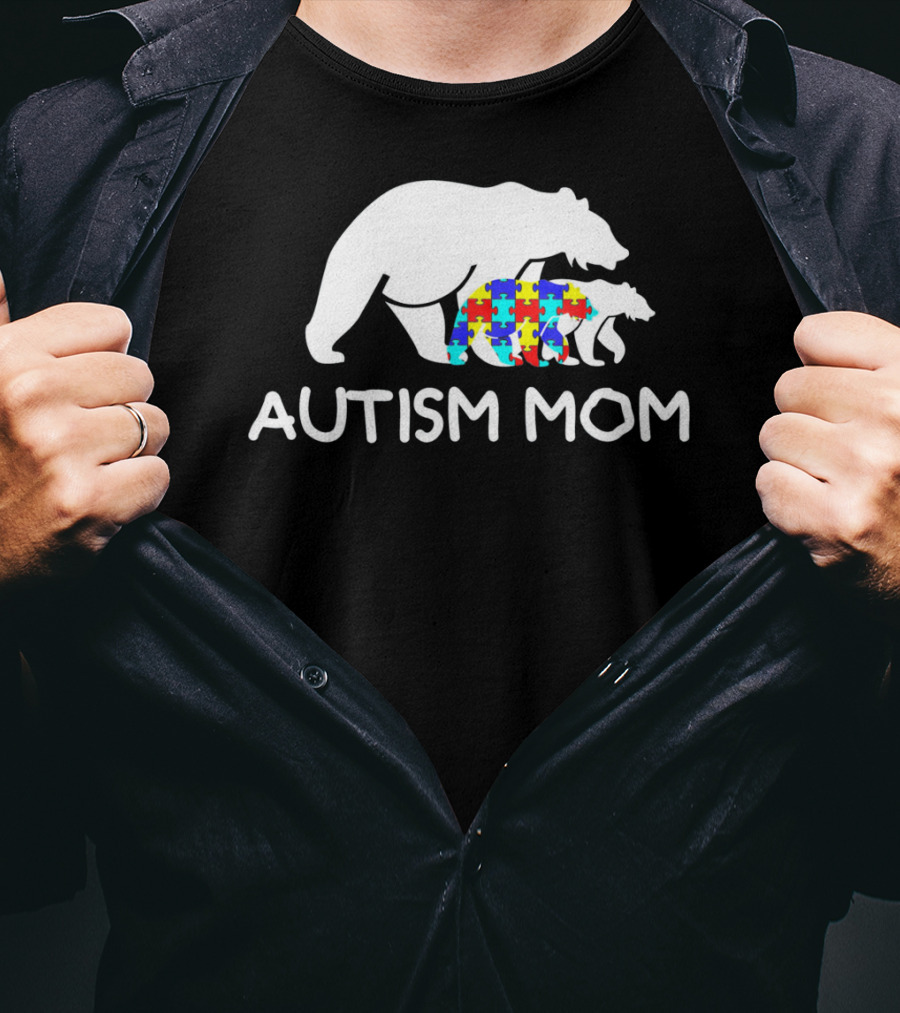 Autism Mom Awareness Mama Bear Puzzle Support T-Shirt