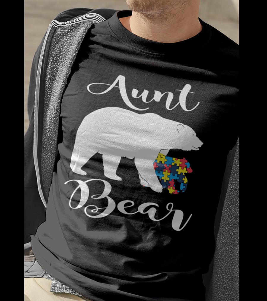 Aunt Bear Autism Puzzle Family Bear T-Shirt