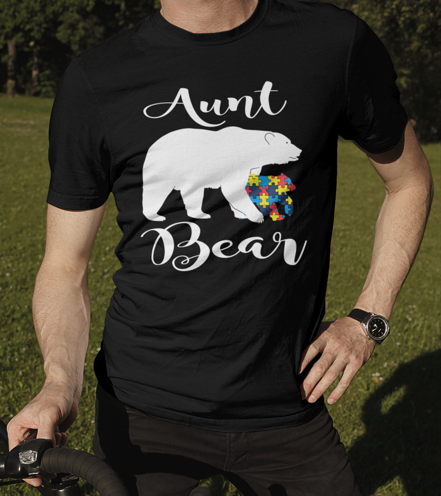 Aunt Bear Autism Puzzle Family Bear T-Shirt