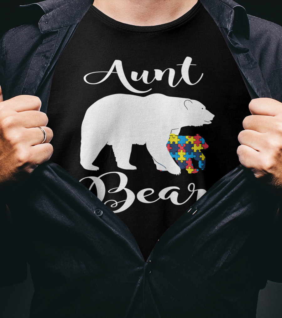 Aunt Bear Autism Puzzle Family Bear T-Shirt