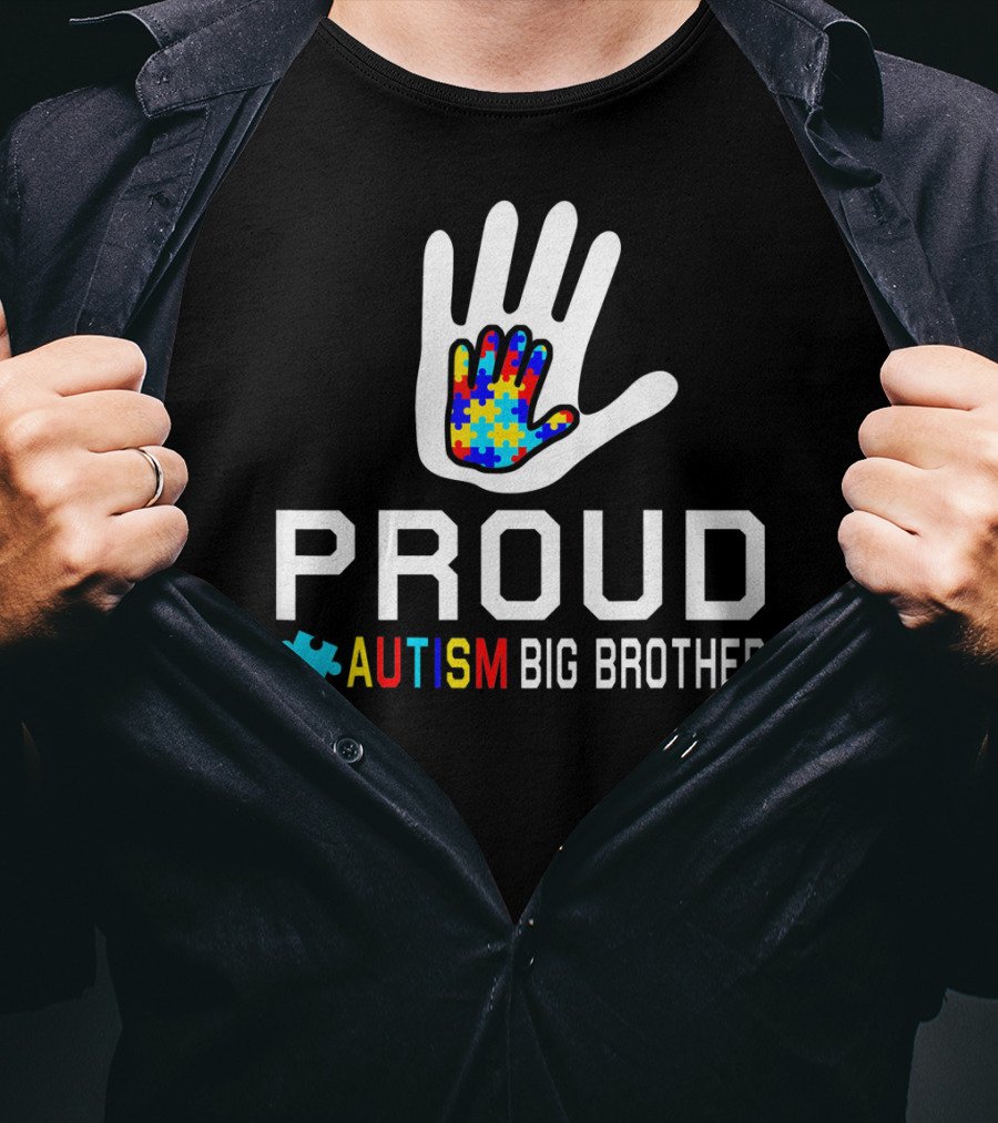 Proud Autism Big Brother Puzzle Hand T-Shirt
