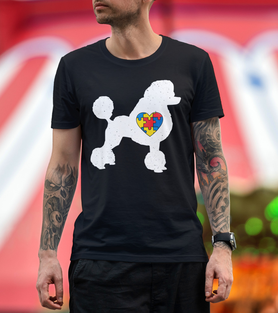 Poodle with Puzzle Heart Autism Awareness Day T-Shirt