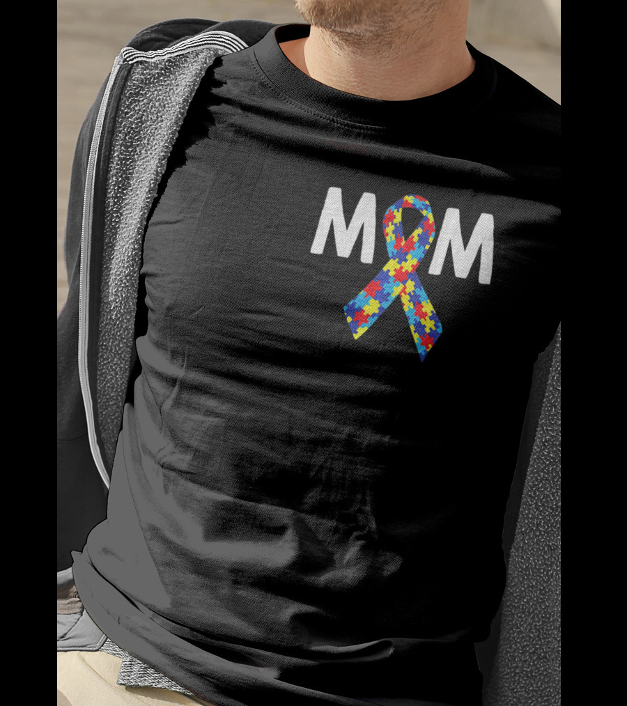 MOM Autism Puzzle Ribbon Awareness T-Shirt