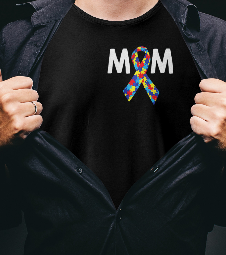 MOM Autism Puzzle Ribbon Awareness T-Shirt